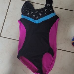 Danskin Black and Pink One Piece Leotard with Blue Accents Leotard